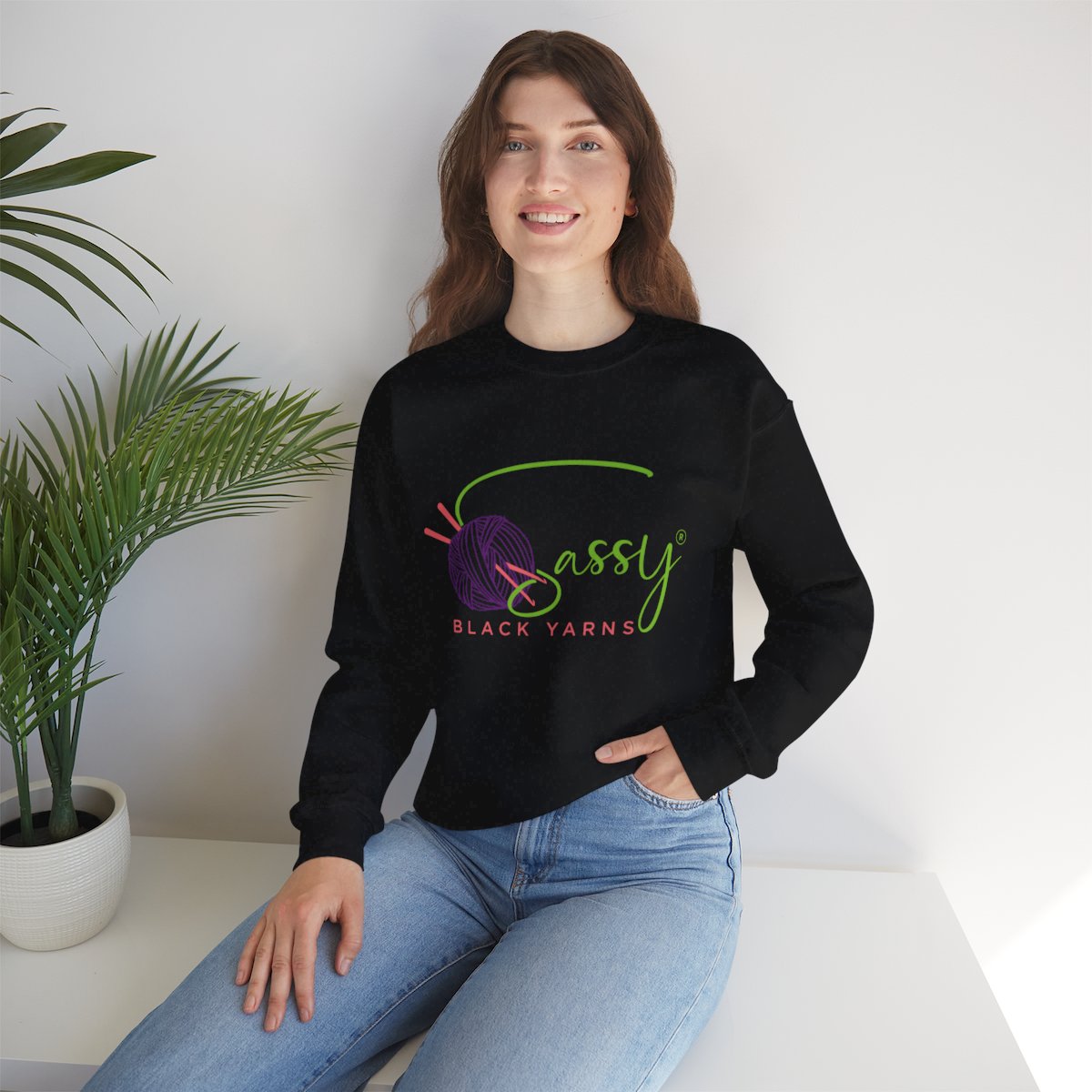 Sassy Black Yarns Crewneck Sweatshirt - Perfect for Yarn Lovers & Creative Crafters